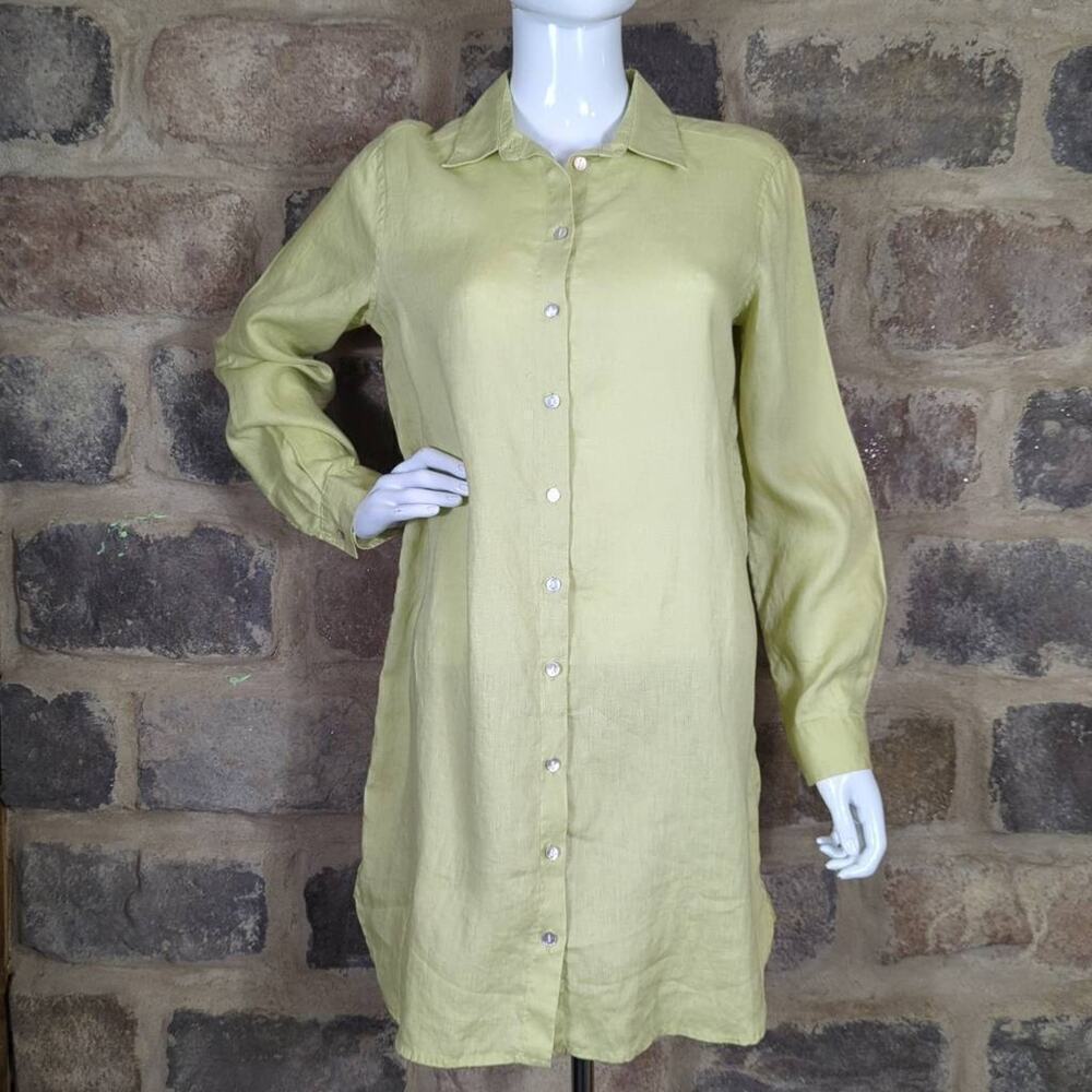 J. Jill Blouse Women's XS Lime Green 100% Linen Oversized Summer Lightweight
